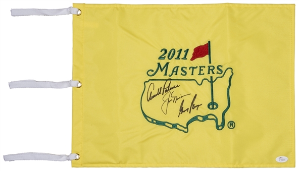 2011 Arnold Palmer, Gary Player, & Jack Nicklaus Multi Signed Masters Golf Flag (JSA)